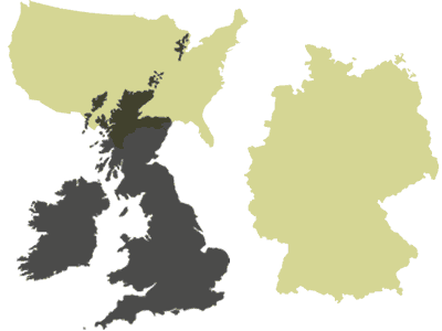 Map of Germany, US and UK